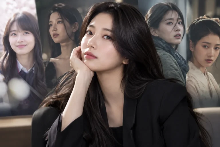 Elegant Korean actress in a versatile editorial portrait setting