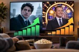 Korean television screens representing two dramas competing in nationwide ratings