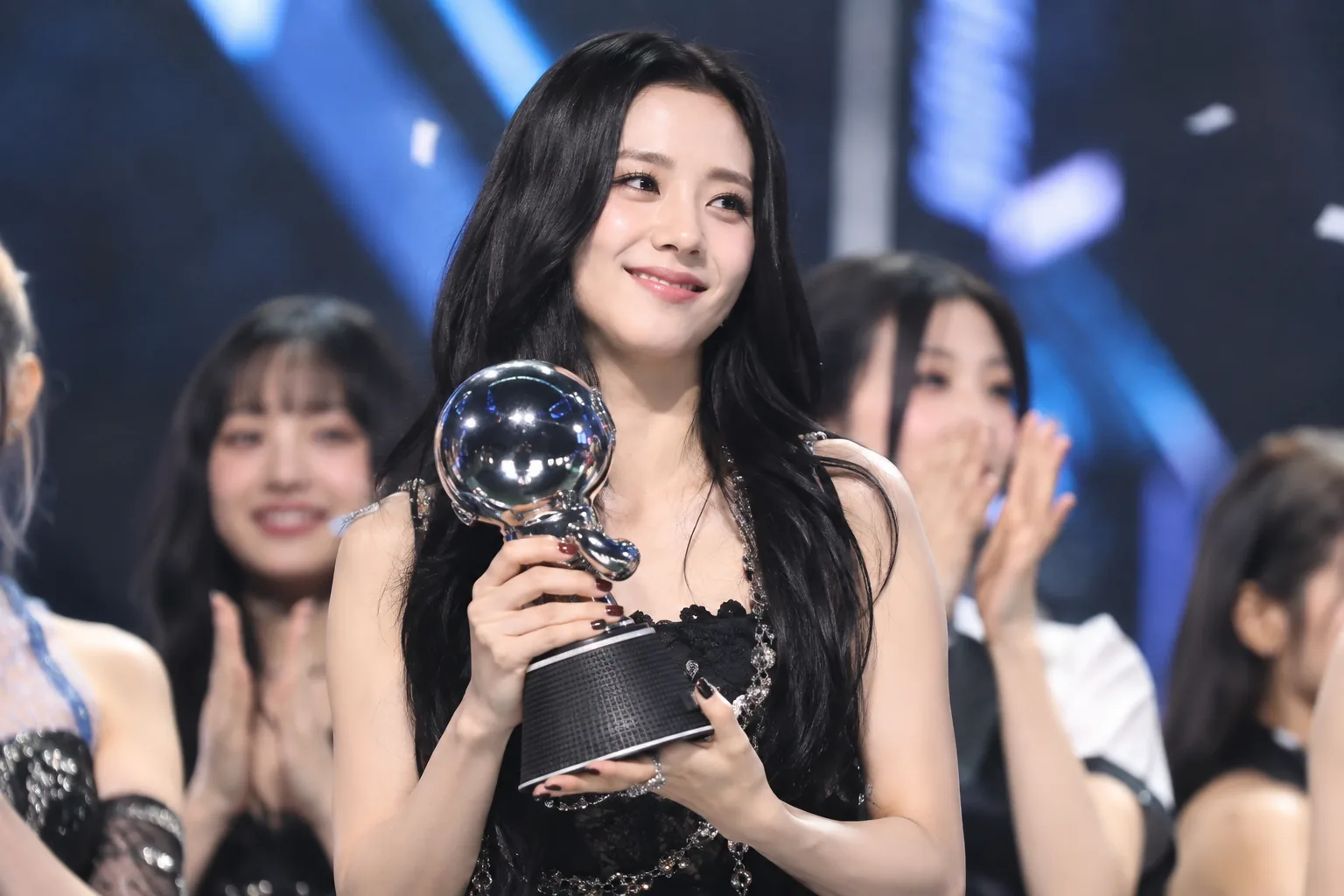 Music show trophy displayed under bright stage lights