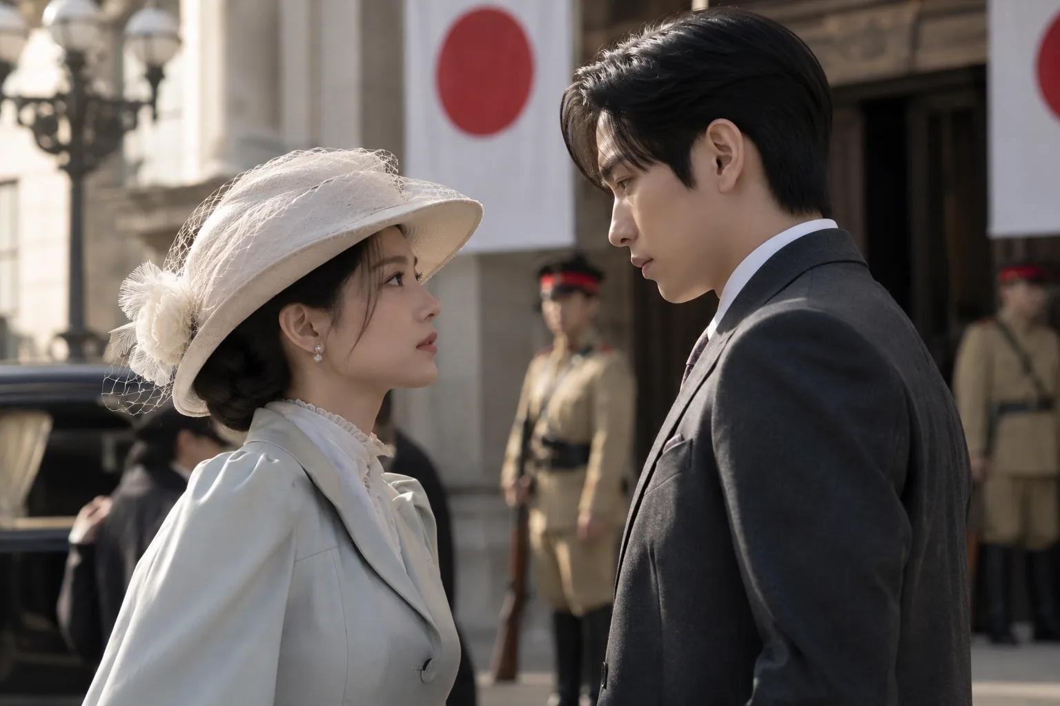 Undercover operative entering a guarded government building in 1930s Gyeongseong