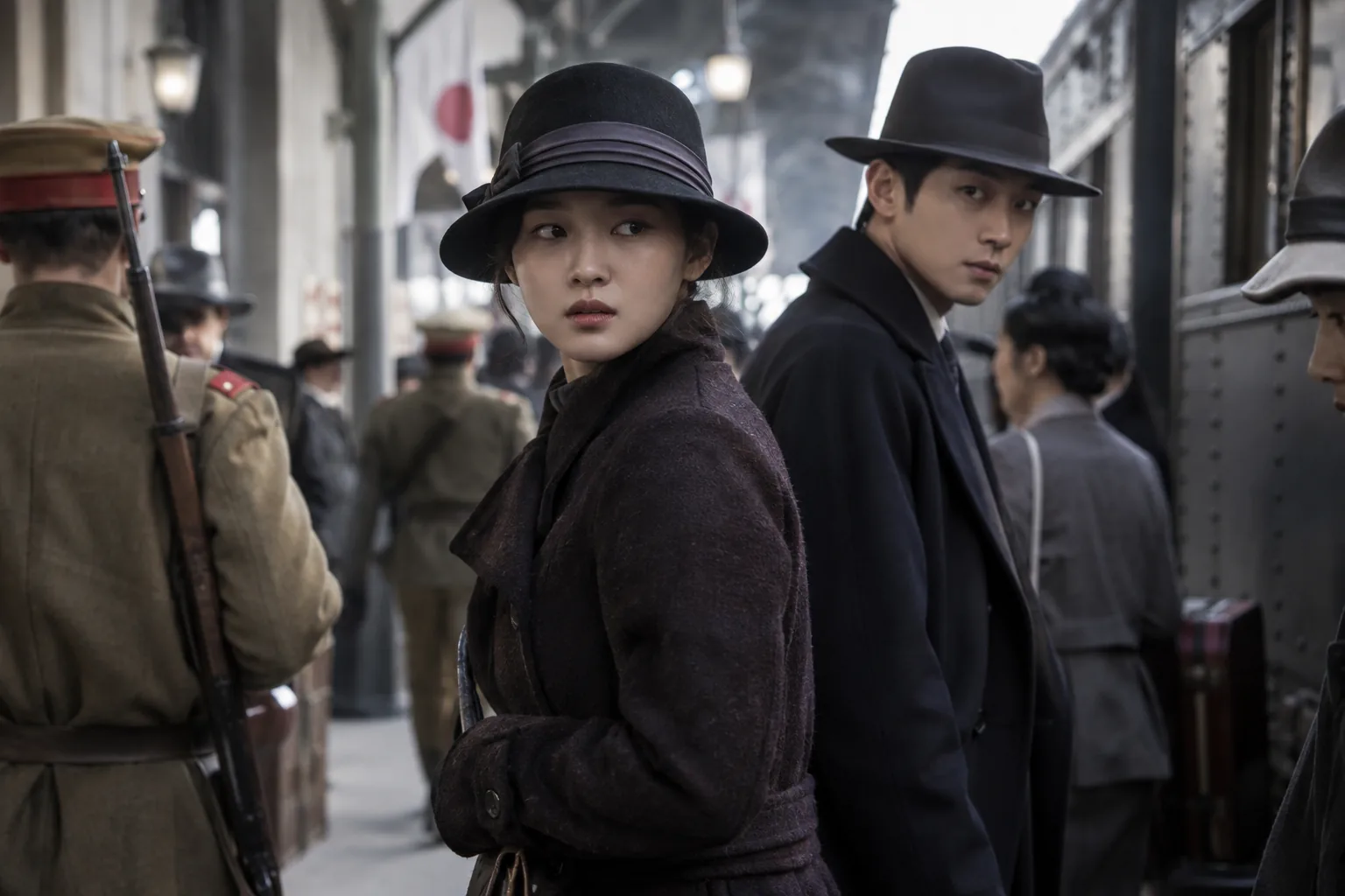 Five shadowed figures connected by secrets in a historical spy drama