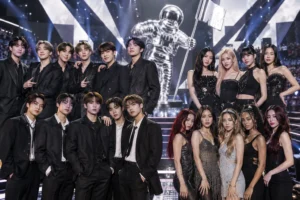 Global music awards stage representing the 2026 MTV VMA Best Group nominees