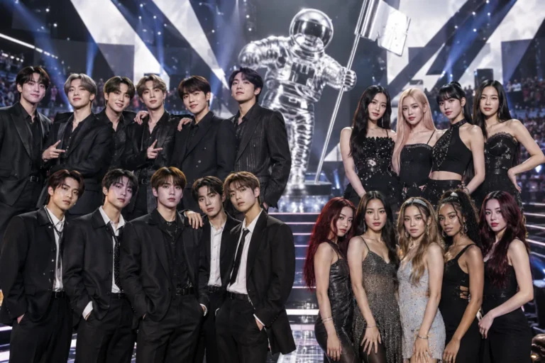 Global music awards stage representing the 2026 MTV VMA Best Group nominees