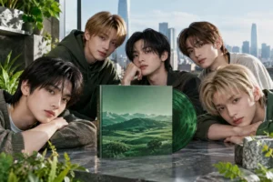 Green-toned editorial concept representing CORTIS album sales milestone