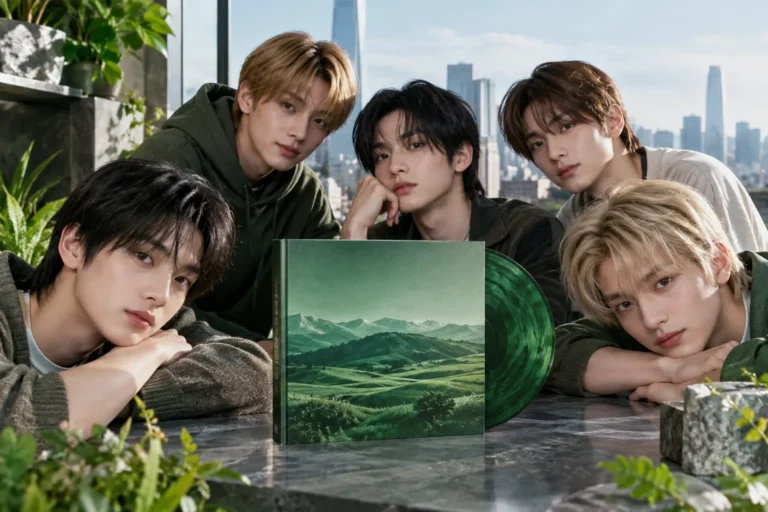 Green-toned editorial concept representing CORTIS album sales milestone